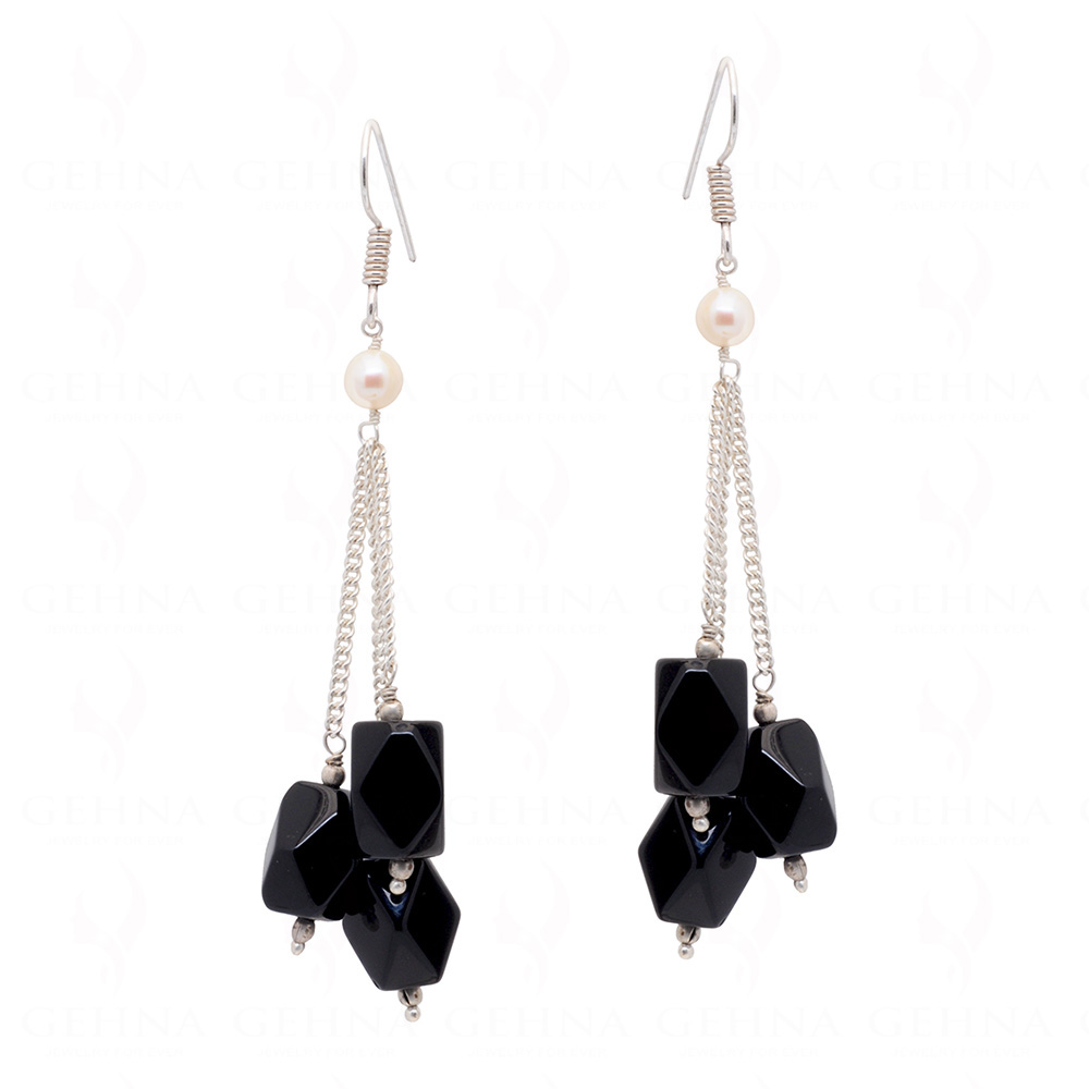 Pearl & Black Spinel Gemstone Earrings Made In .925 Sterling Silver ES-1065