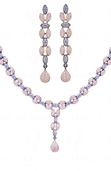 Simulated Diamond Studded Pear & Marquise Shaped Necklace Set FN-1065