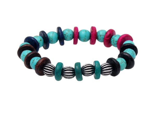 Wooden & Turquoise Gemstone Beaded Flexible Bracelet BS-1065