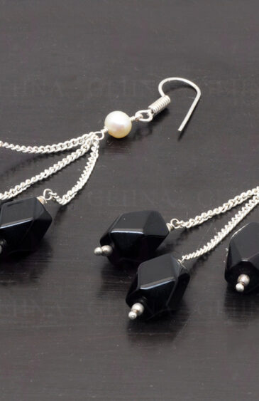 Pearl & Black Spinel Gemstone Earrings Made In .925 Sterling Silver ES-1065