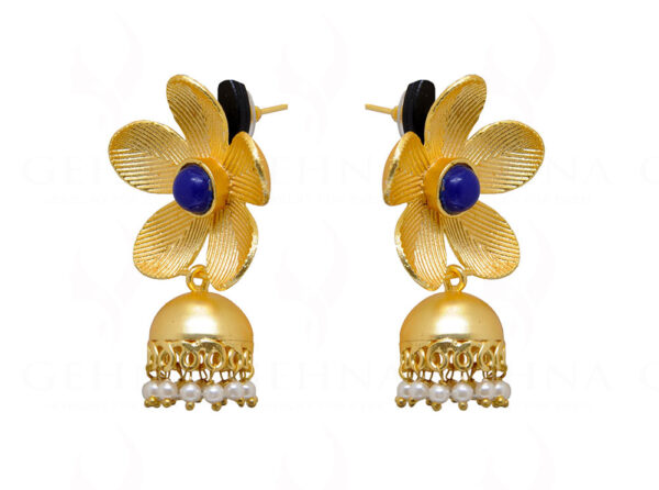 Pearl & Lapis Lazuli Studded Flower Shape Earrings FE-1065