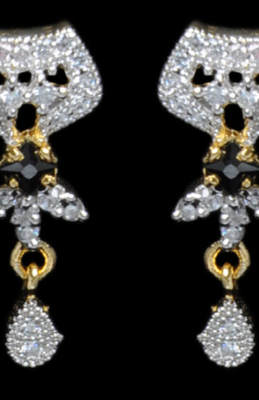 Black Spinel & Cubic Zirconia Studded Trendy Pendant & Earring Set FP-1065