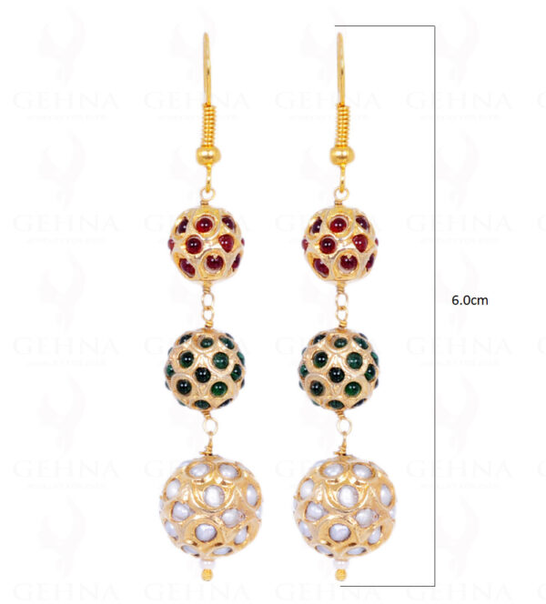 Pearl, Emerald & Ruby Stone Studded Jadau Ball Earrings LE01-1065