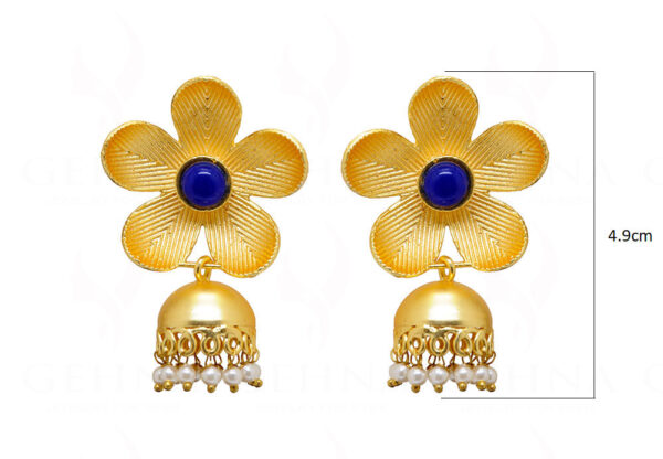 Pearl & Lapis Lazuli Studded Flower Shape Earrings FE-1065