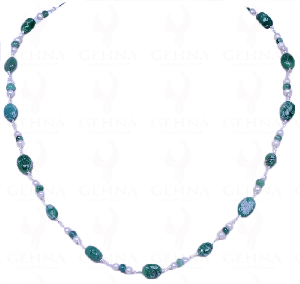 Pearl & Emerald Gemstone Bead Chain In .925 Sterling Silver Cm1066