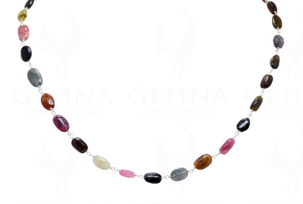 Multi Tourmaline Oval Bead Chain In .925 Sterling Silver CS-1066