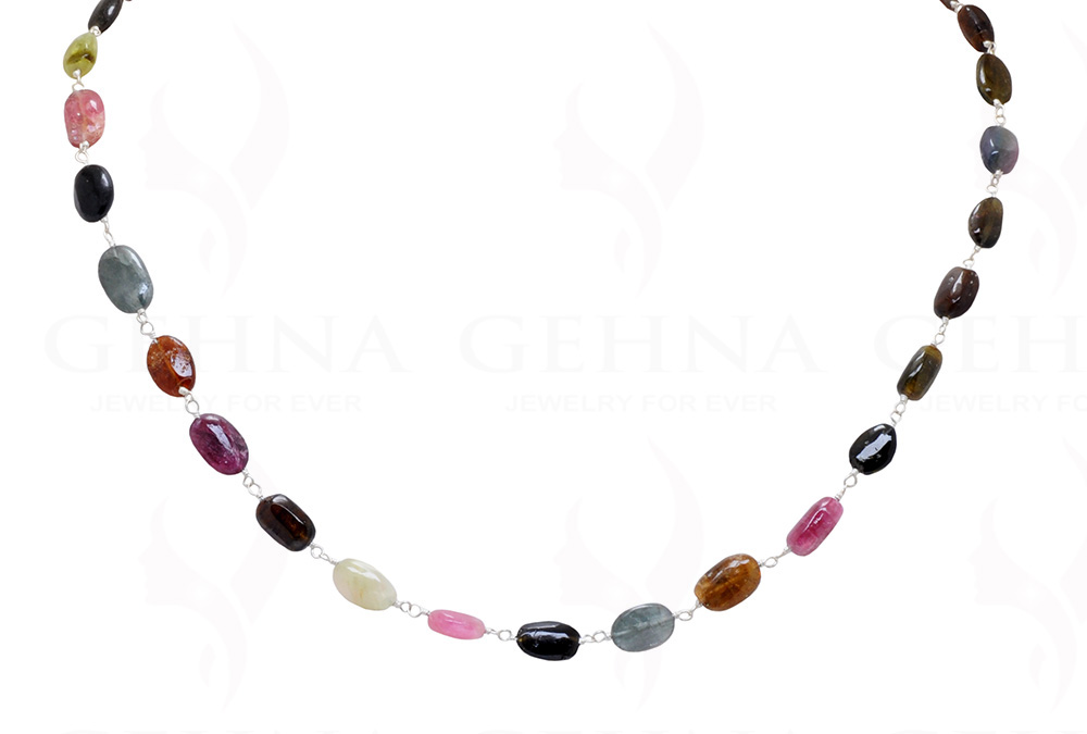 Multi Tourmaline Oval Bead Chain In .925 Sterling Silver CS-1066