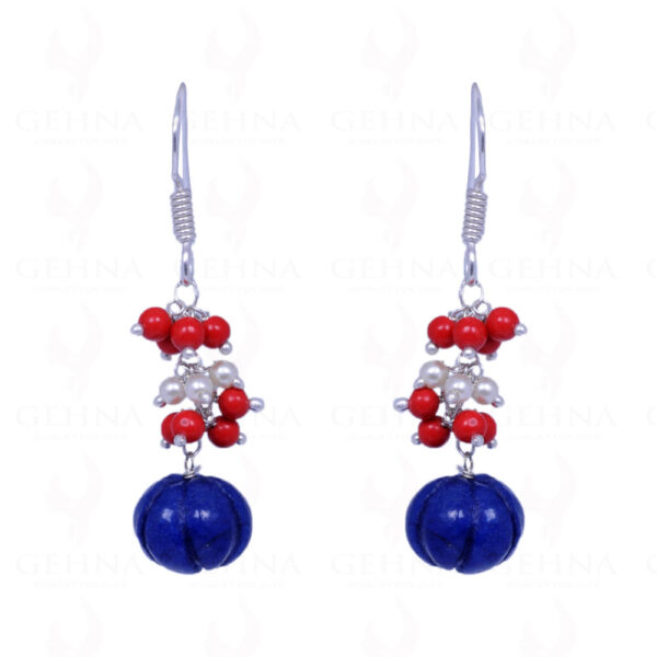 Pearl, Blue Sapphire & Coral Gemstone Earring In .925 Sterling Silver ES-1066