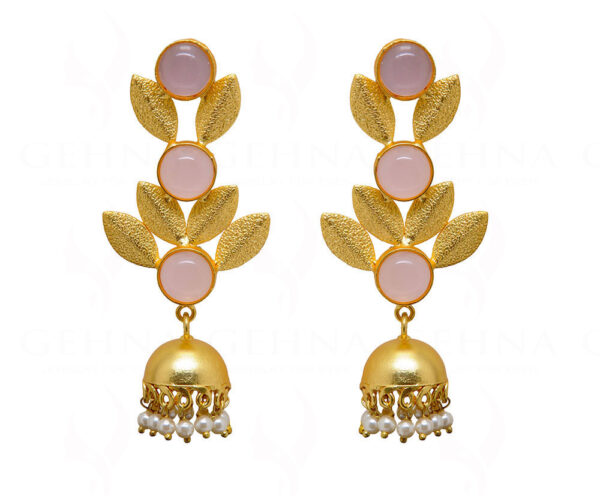Pearl & Rose Quartz Studded Gold Plated Earrings FE-1066