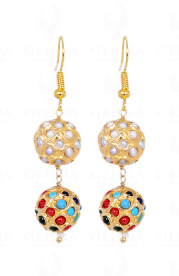 Navaratna Stone Studded Jadau Bead Earrings LE01-1066