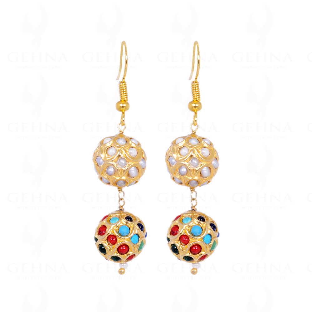 Navaratna Stone Studded Jadau Bead Earrings LE01-1066