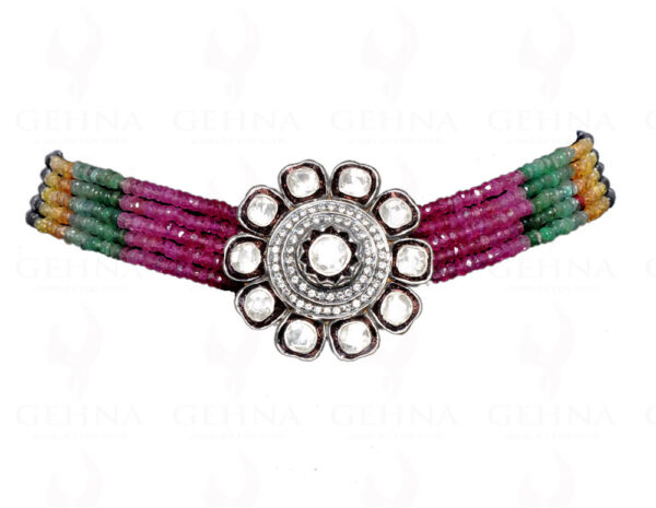 White Sapphire Studded Silver Pendant With Multi Color Gemstone Bead NP-1066