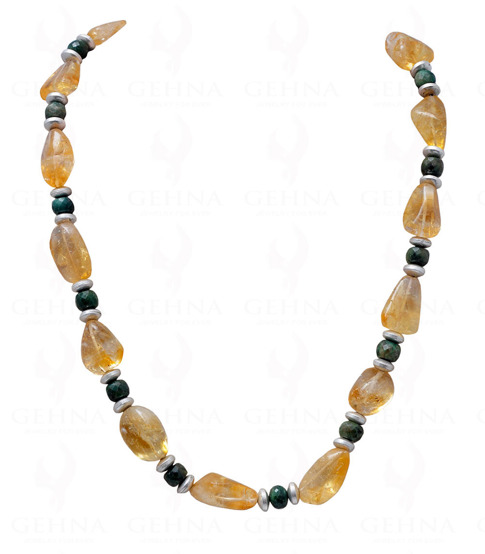 Emerald & Citrine Gemstone Faceted Bead Necklace With Silver Elements NS-1066