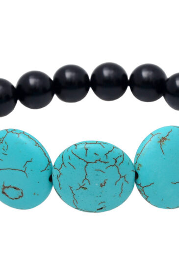 Turquoise & Black Onyx Gemstone Beaded Flexible Bracelet BS-1066