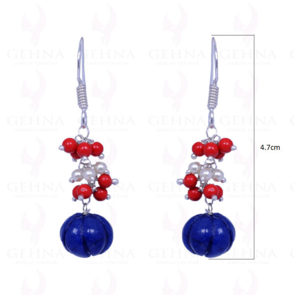 Pearl, Blue Sapphire & Coral Gemstone Earring In .925 Sterling Silver ES-1066