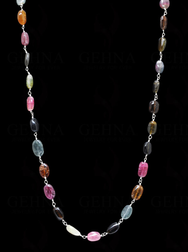 Multi Tourmaline Oval Bead Chain In .925 Sterling Silver CS-1066