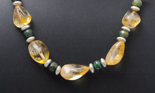 Emerald & Citrine Gemstone Faceted Bead Necklace With Silver Elements NS-1066