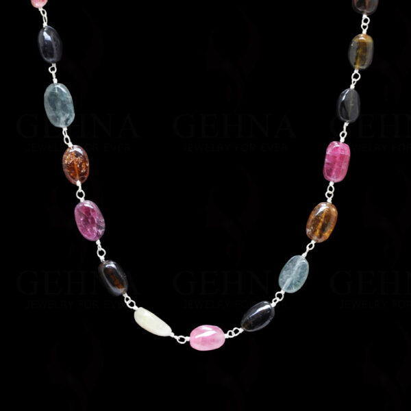 Multi Tourmaline Oval Bead Chain In .925 Sterling Silver CS-1066