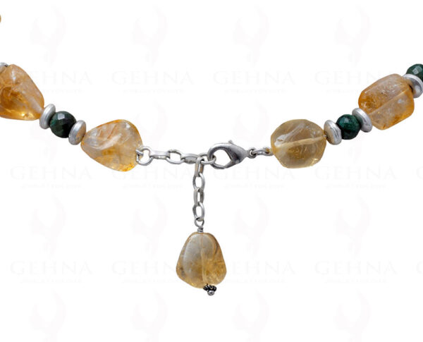 Emerald & Citrine Gemstone Faceted Bead Necklace With Silver Elements NS-1066