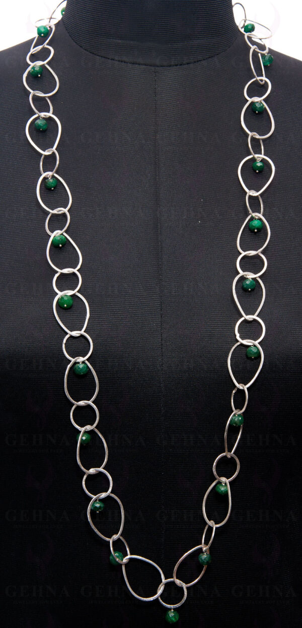 Emerald Gemstone Faceted Bead Chain Knotted In .925 Sterling Silver CP-1067