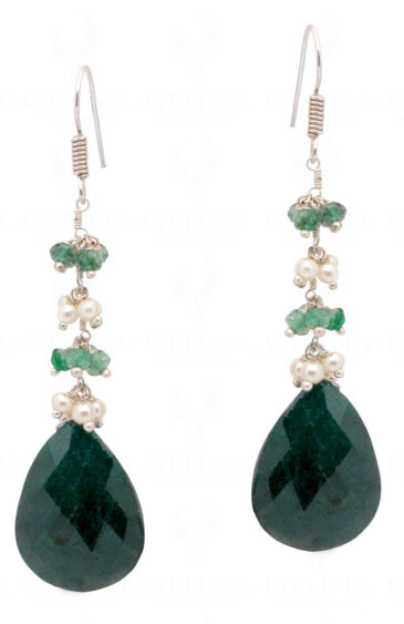 Pearl & Emerald Gemstone Earrings Made In .925 Sterling Silver ES-1067