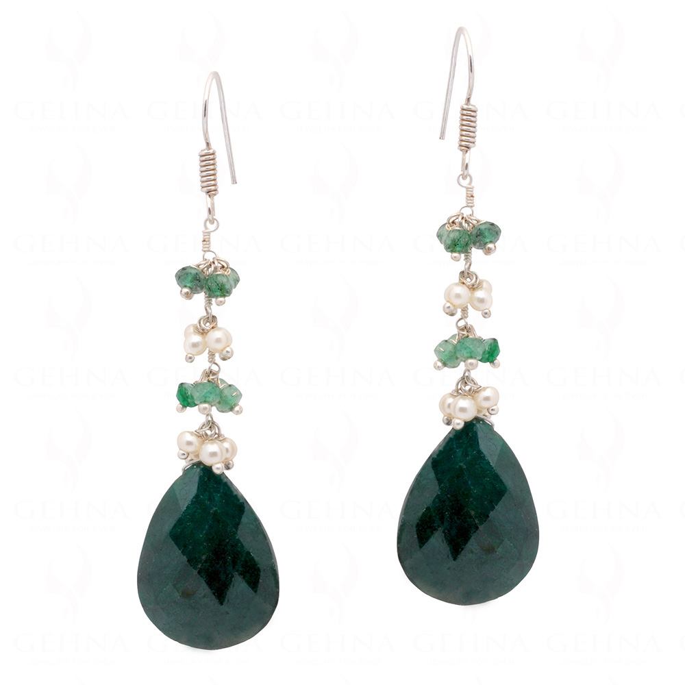 Pearl & Emerald Gemstone Earrings Made In .925 Sterling Silver ES-1067