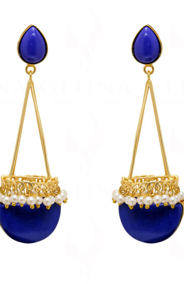 Pearl & Lapis Lazuli Studded Dangle Earrings FE-1067