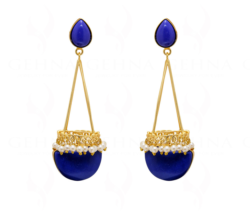 Pearl & Lapis Lazuli Studded Dangle Earrings FE-1067