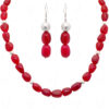 Red Chalcedony Tumble Necklace & Earrings With Silver Plated Spacer Beads FN-1067