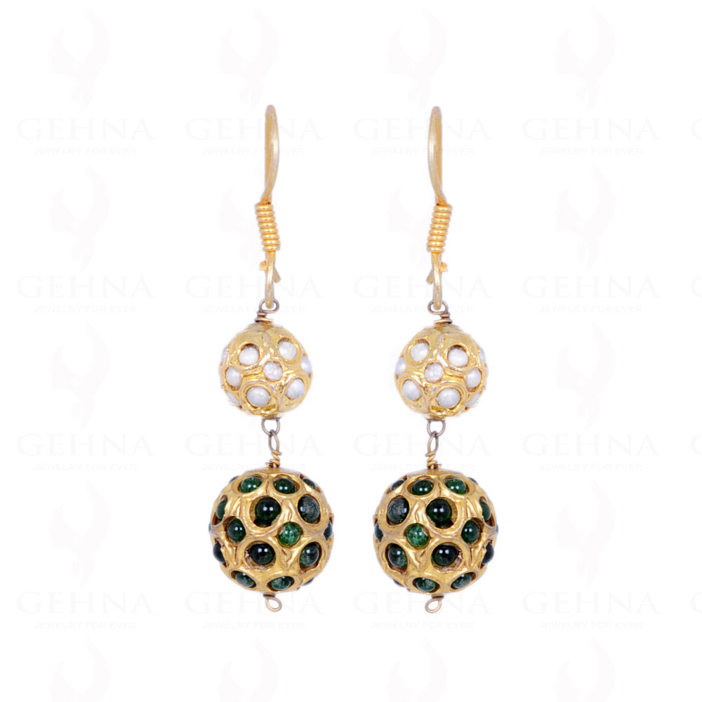 Pearl & Emerald Stone Studded Jadau Ball Earrings LE01-1067