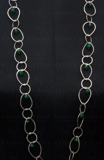 Emerald Gemstone Faceted Bead Chain Knotted In .925 Sterling Silver CP-1067