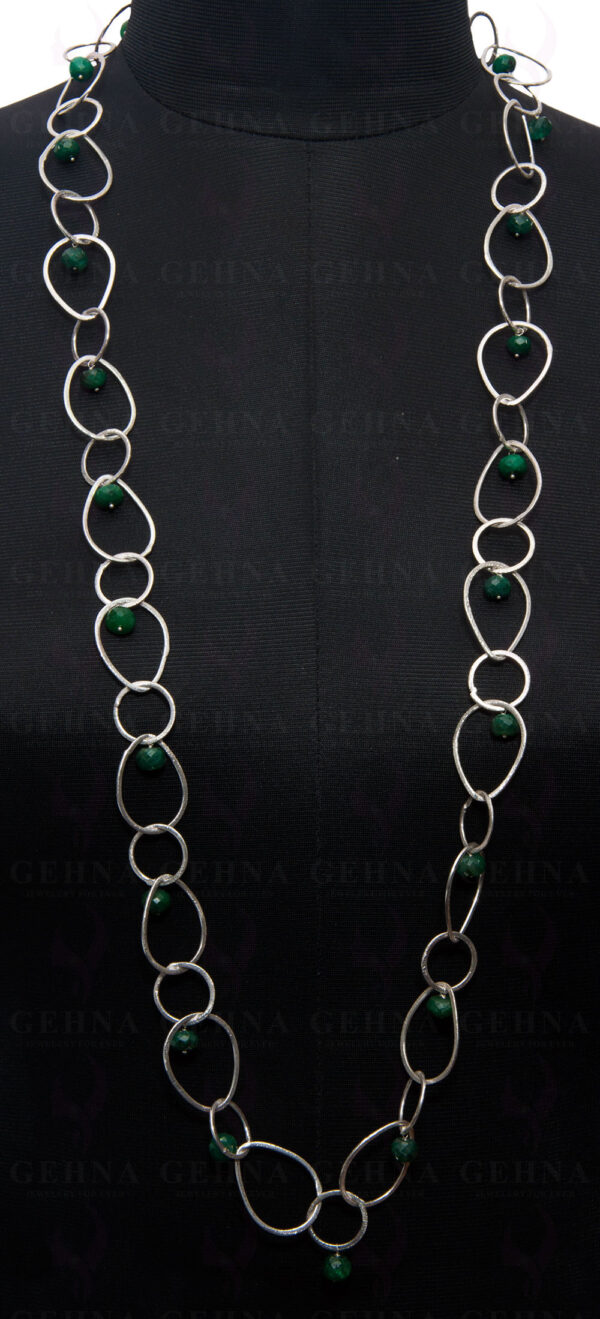 Emerald Gemstone Faceted Bead Chain Knotted In .925 Sterling Silver CP-1067