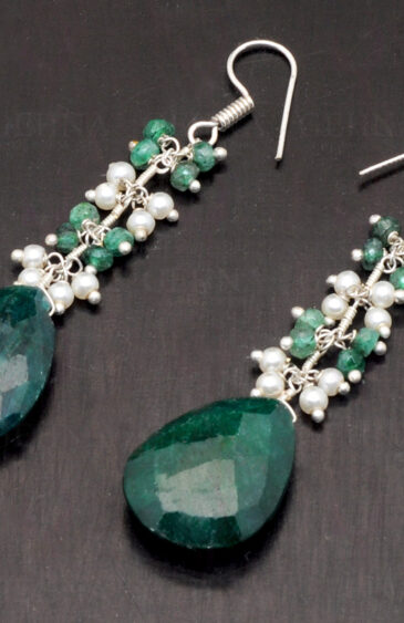 Pearl & Emerald Gemstone Earrings Made In .925 Sterling Silver ES-1067