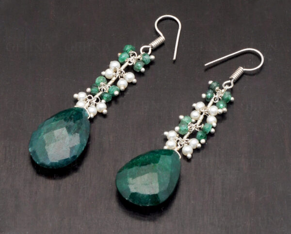 Pearl & Emerald Gemstone Earrings Made In .925 Sterling Silver ES-1067