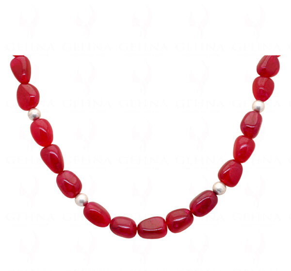 Red Chalcedony Tumble Necklace & Earrings With Silver Plated Spacer Beads FN-1067