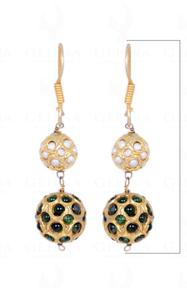 Pearl & Emerald Stone Studded Jadau Ball Earrings LE01-1067