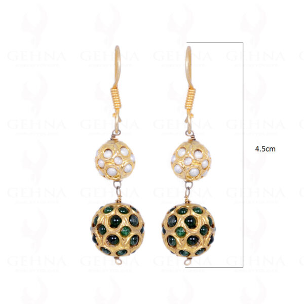 Pearl & Emerald Stone Studded Jadau Ball Earrings LE01-1067