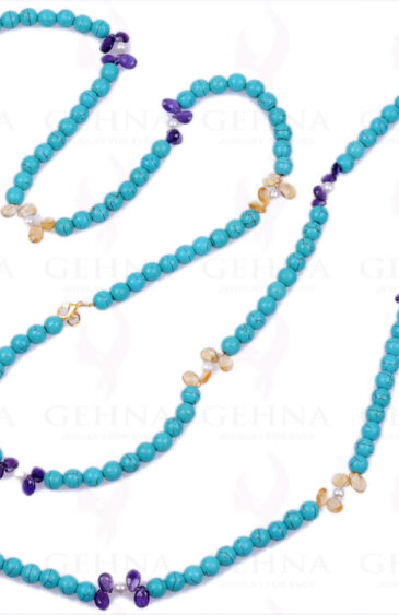 56″ Inches Pearl Amethyst Citrine & Turquoise Gemstone Bead Necklace NM-1067