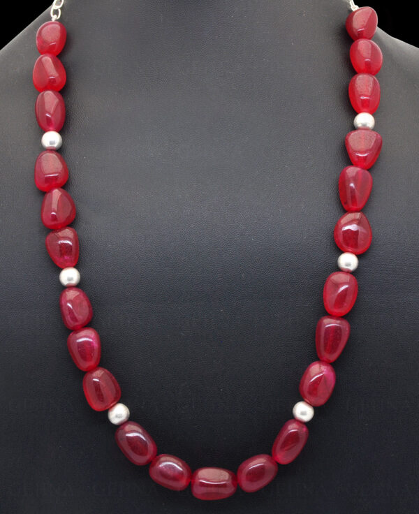 Red Chalcedony Tumble Necklace & Earrings With Silver Plated Spacer Beads FN-1067