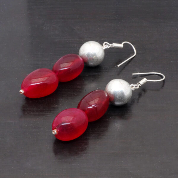 Red Chalcedony Tumble Necklace & Earrings With Silver Plated Spacer Beads FN-1067