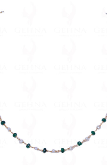 Pearl & Emerald Gemstone Bead Chain In .925 Sterling Silver Cm1068