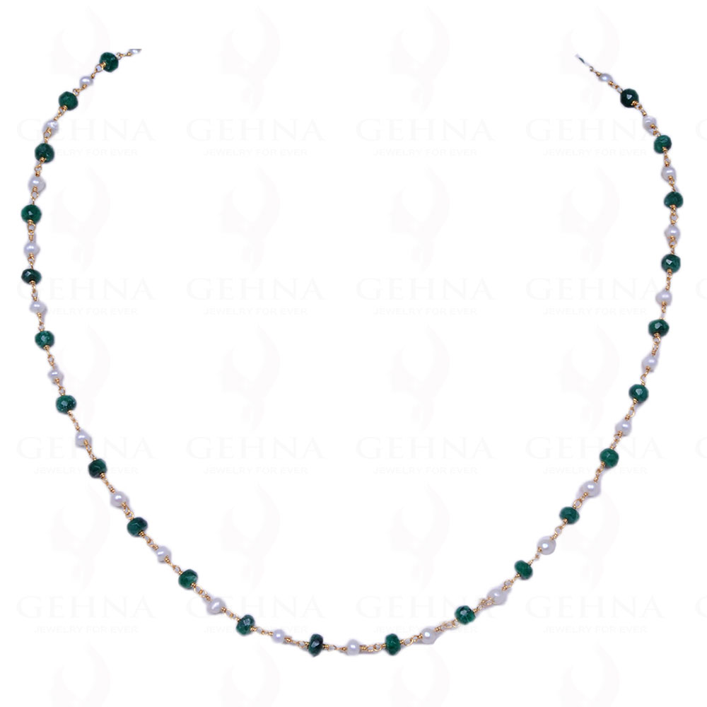 Pearl & Emerald Gemstone Bead Chain In .925 Sterling Silver Cm1068