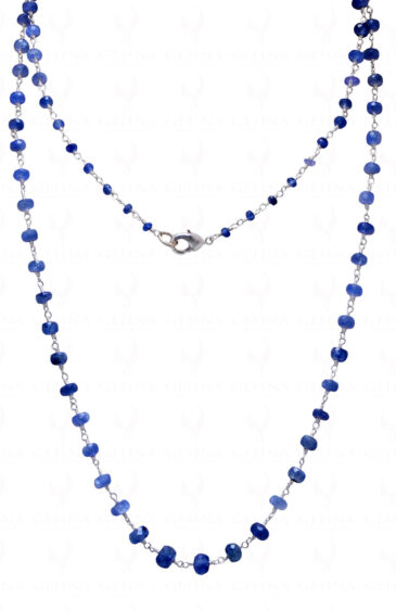 Blue Sapphire Gemstone Faceted Bead Chain Knotted In .925 Sterling Silver CP-1068