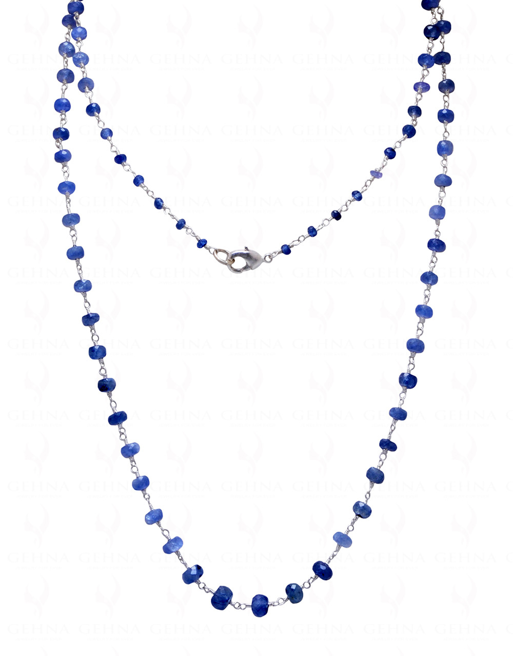 Blue Sapphire Gemstone Faceted Bead Chain Knotted In .925 Sterling Silver CP-1068