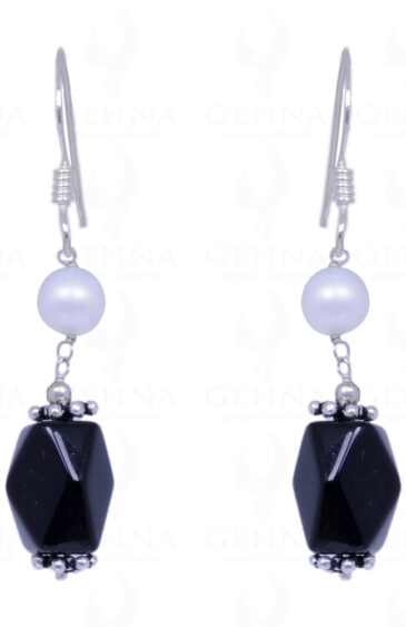 Pearl & Black Spinel Gemstone Earrings In .925 Sterling Silver ES-1068