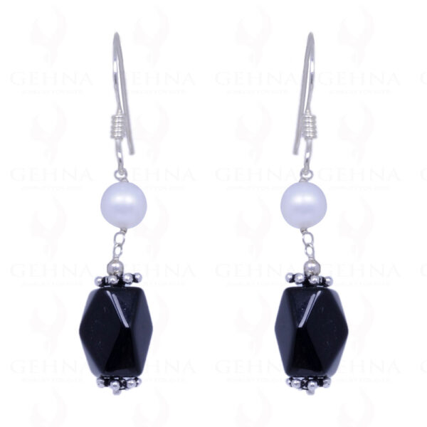 Pearl & Black Spinel Gemstone Earrings In .925 Sterling Silver ES-1068