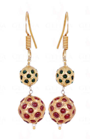 Ruby & Emerald Color Stone Studded Jadau Bead Earrings LE01-1068