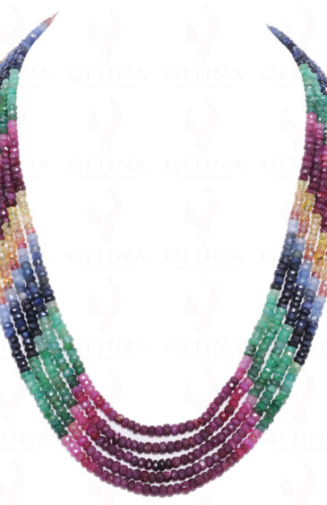 5 Rows Emerald, Ruby & Sapphire Gemstone Faceted Bead Necklace NP-1068