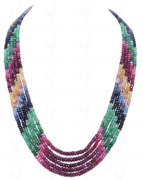 5 Rows Emerald, Ruby & Sapphire Gemstone Faceted Bead Necklace NP-1068