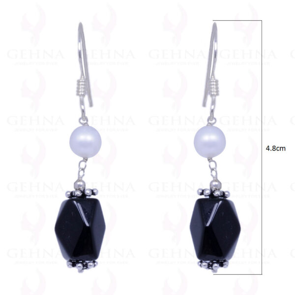 Pearl & Black Spinel Gemstone Earrings In .925 Sterling Silver ES-1068